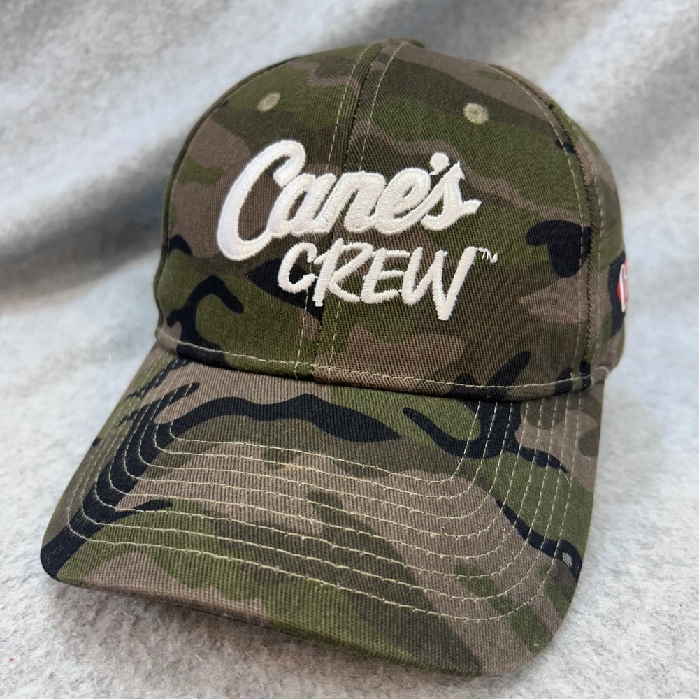 Cane's Crew Mens Camo Raising Cane's Hat One Love Adjustable Strapback OSFM